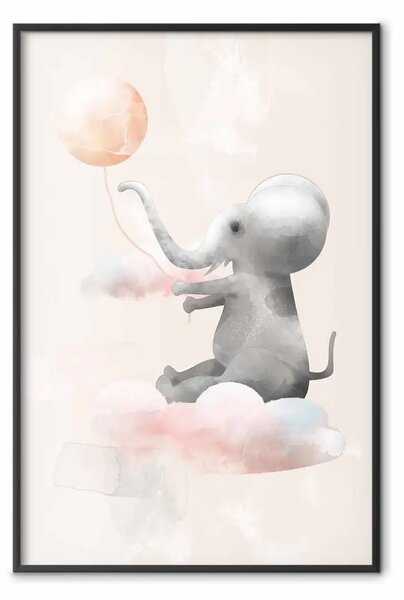 Poster: Elefantino felice - animaletto pastello con palloncino su nuvola