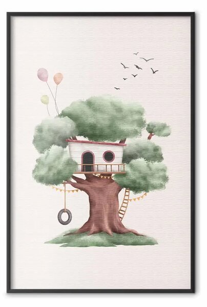 Poster: Casetta sull’albero - tema bambini in tonalità pastello su sfondo chiaro