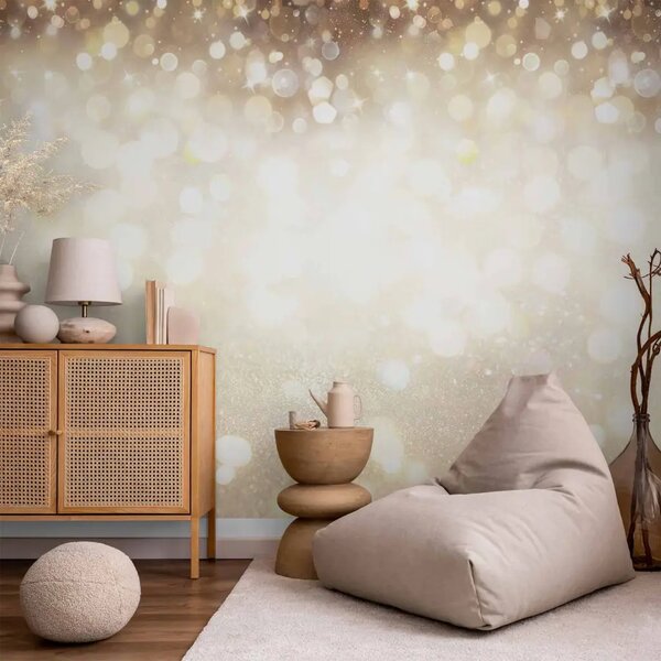 Carta da parati moderna Scintille di stelle - astrazione in marrone e oro con effetto luminoso