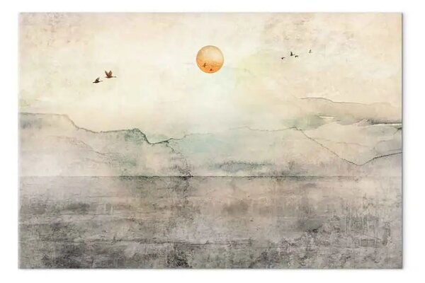 Quadro contemporaneo Partenza silenziosa - paesaggio montagne sole