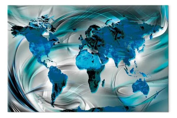 Quadro moderno Mappa del mondo in turchese largo - astrazione blu