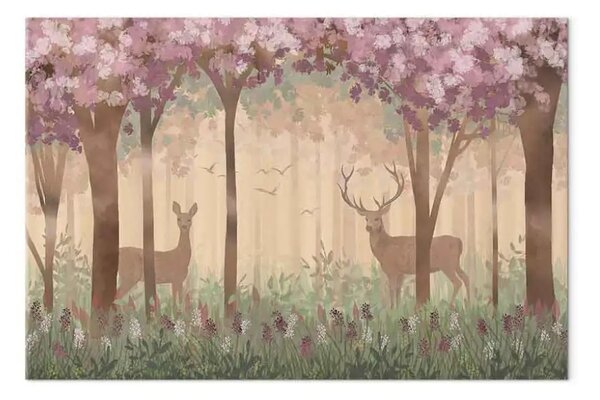 Quadro contemporaneo Mattina nel bosco largo - disegno di animali per bambini