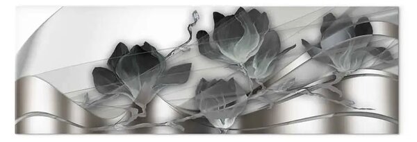 Quadro moderno Magnolie argentate stretto - astrazione in fiori e onde