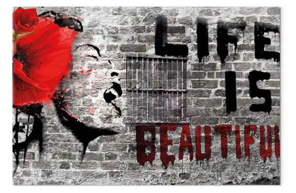 Quadro su tela Murale di Banksy con la scritta Life is Beautiful largo