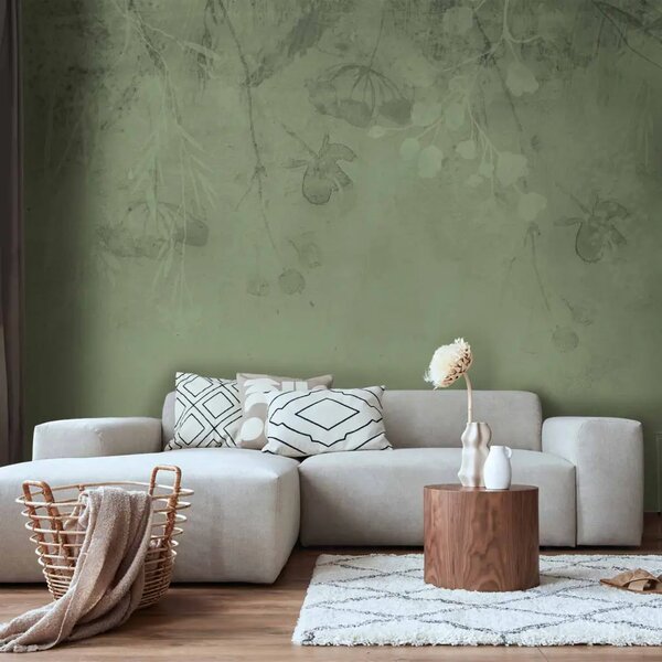 Carta da parati Piante delicate - paesaggio con fiori in tonalità verde