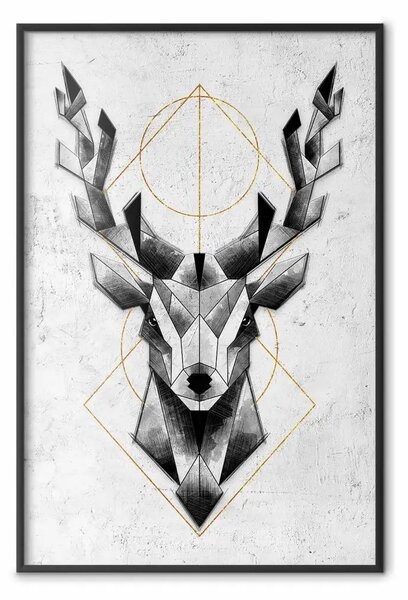 Poster: Cervo grigio - motivo geometrico animale con dettagli dorati