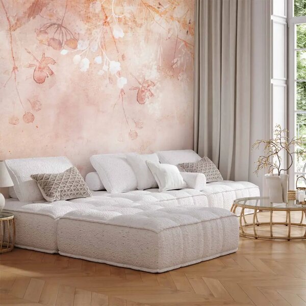 Carta da parati moderna Piante delicate - paesaggio con fiori in tonalità rosa