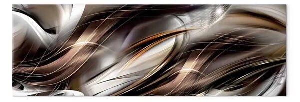 Quadro Strisce stretto - astrazione grigio-marrone in onde delicate