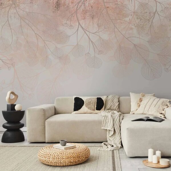 Carta da parati Delicato boho - paesaggio con composizione di fiori e foglie
