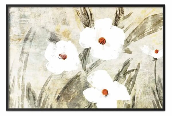 Poster: Dose di natura - fiori bianchi su sfondo grigio