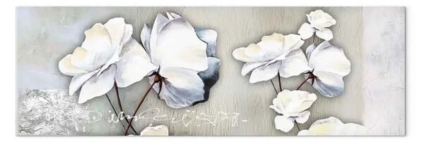 Quadro contemporaneo Maki bianchi argento - fiori sfondo chiaro