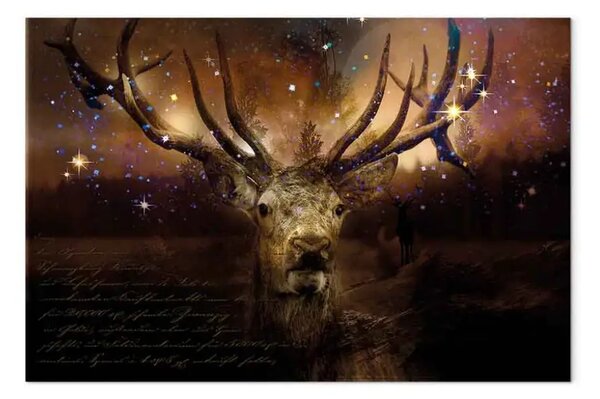 Quadro su tela Cervo Tra le Stelle - Animale su sfondo boscoso marrone