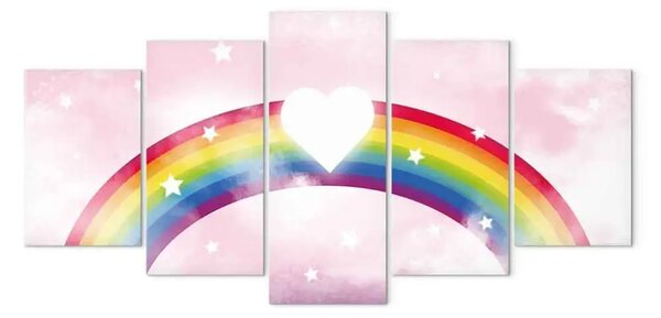 Quadro Cielo pieno amore (5-pezzo) - cuore arcobaleno bambini