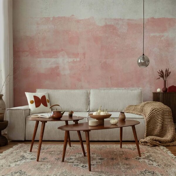 Carta da parati moderna Parete rosa - astrazione con sfondo rosa su sfondo di cemento blu