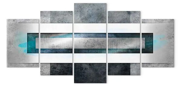Quadro Astrazione del metallo (5 parti) - composizione geometrica turchese