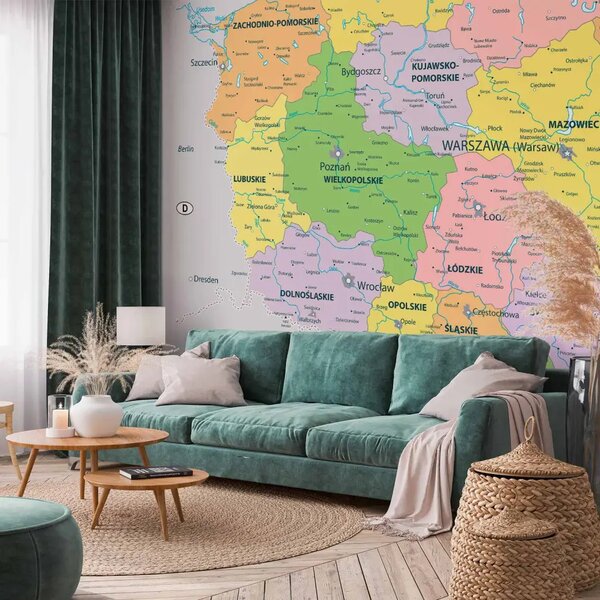 Carta da parati moderna Mappa della Polonia - griglia geografica con divisione delle regioni