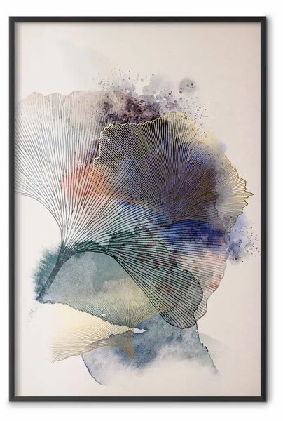 Poster: Piante dorate - delicate venature di foglie su macchie colorate