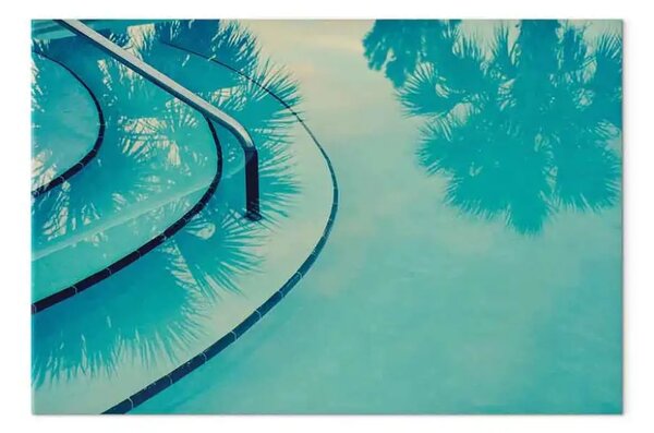 Quadro contemporaneo In Florida - paesaggio blu e riflesso di palma nell'acqua