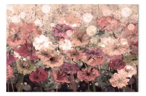 Quadro contemporaneo Prato pastello - fiori primaverili nei toni caldi