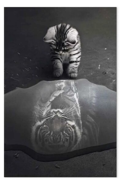 Quadro contemporaneo Animale predatore - gatto riflesso tigre pozzanghera