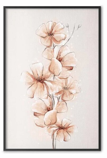 Poster: Fiori acquerellati - delicato ramo boho in caldi colori seppia