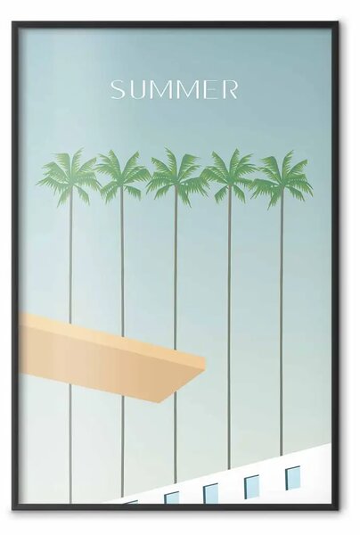 Poster: Sole estivo - grafica di vacanza con palme a bordo piscina