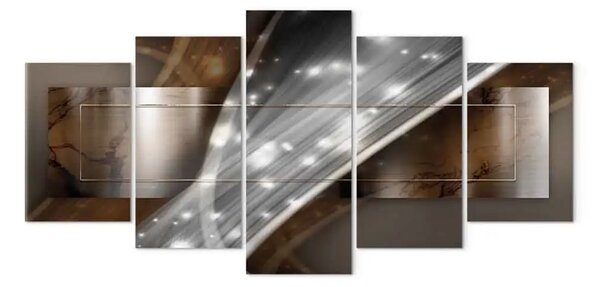 Quadro su tela Bagliore di luce (5 parti) - astrazione argento su marmo