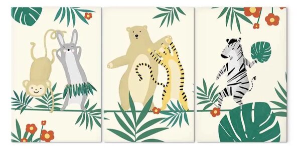 Quadro contemporaneo Animali ballerini (3 parti) - illustrazione ludica per bambini