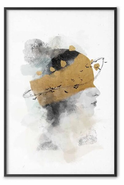 Poster: Immerso nei pensieri - ritratto di donna ad acquerello