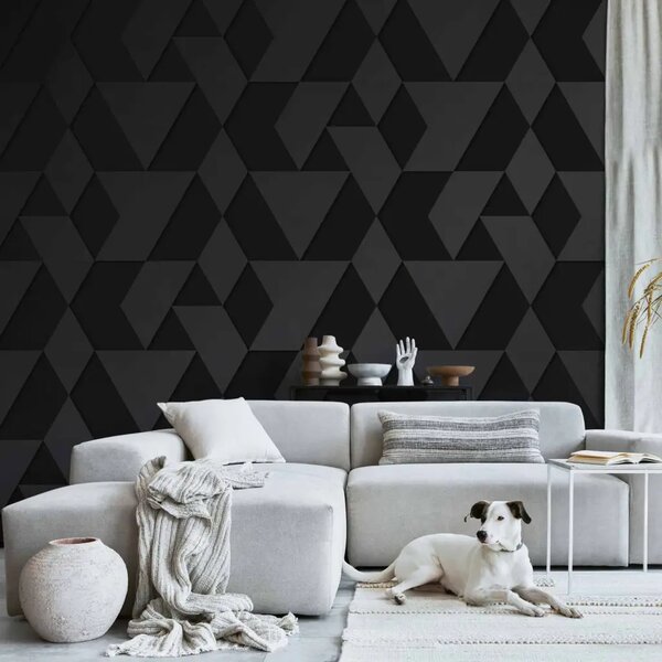 Carta da parati moderna Forme Geometriche - Composizione Minimalista in Colore Scuro