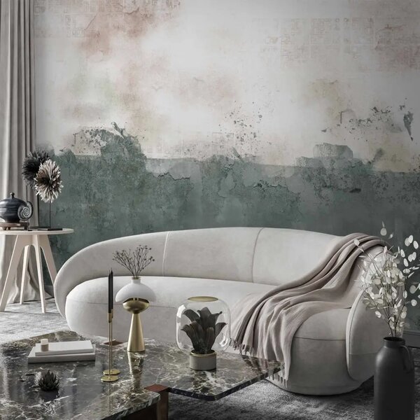 Carta da parati moderna Wabi-sabi grigio-bianco - sfondo minimalista con texture e disegno