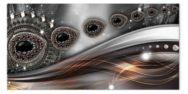 Quadro Diamanti neri - astrazione in gioielli su sfondo argento
