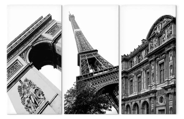 Quadro su tela Architettura parigina (3 parti) - inquadrature bianco nero monumenti