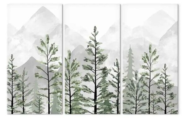 Quadro contemporaneo Natura montana (3 parti) - alberi montagne frastagliate