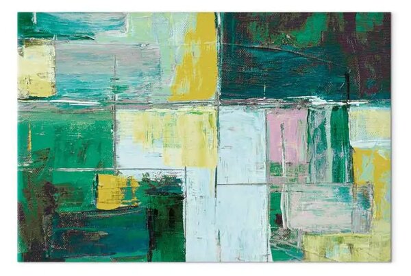 Quadro contemporaneo Astrazione ad olio - composizione geometrica in verde