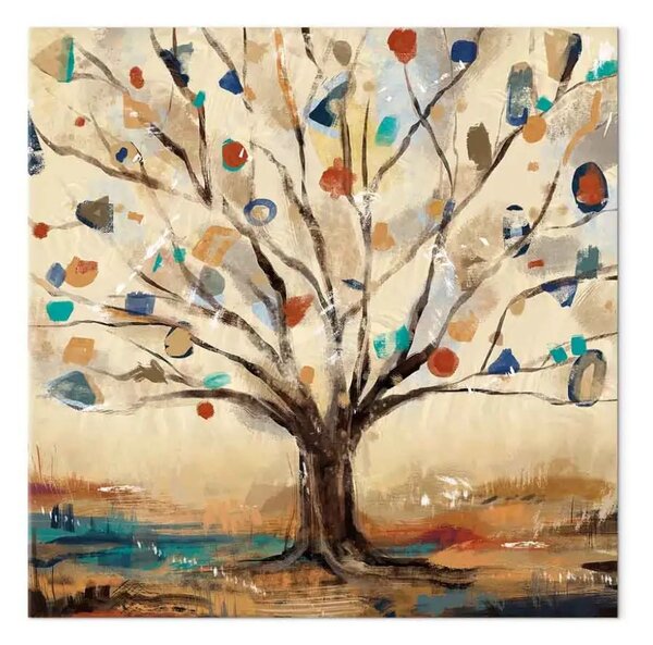Quadro moderno Albero astratto - natura dipinta nei colori caldi