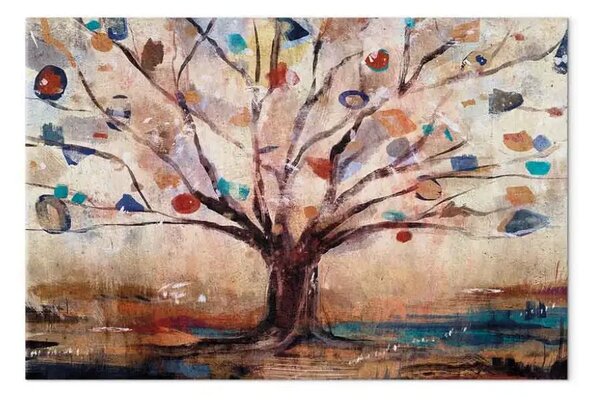 Quadro su tela Natura astratta - albero dipinto nei toni caldi