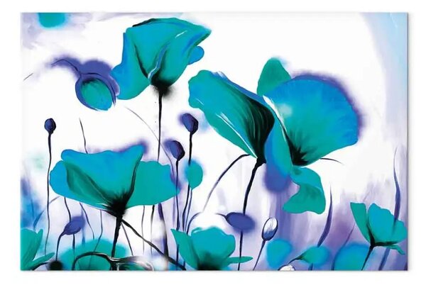 Quadro Prato turchese - papaveri blu su sfondo colorato
