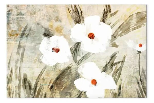 Quadro su tela Dose di natura - bianchi fiori di campo in stile retrò