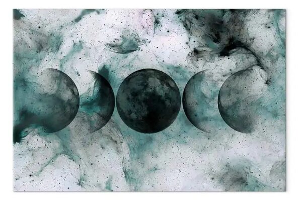 Quadro moderno Fasi del pianeta - astrazione in turchese e nero