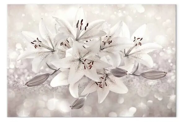 Quadro Lilie in fiore - fiori beige su sfondo bianco crema