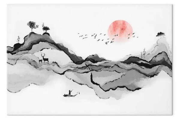 Quadro contemporaneo Montagne acquerello - paesaggio naturale giapponese