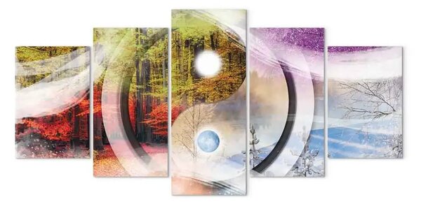 Quadro Quattro stagioni (5-parti) - paesaggio con alberi in stile zen