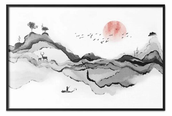Poster: Natura acquerello - montagna giapponese