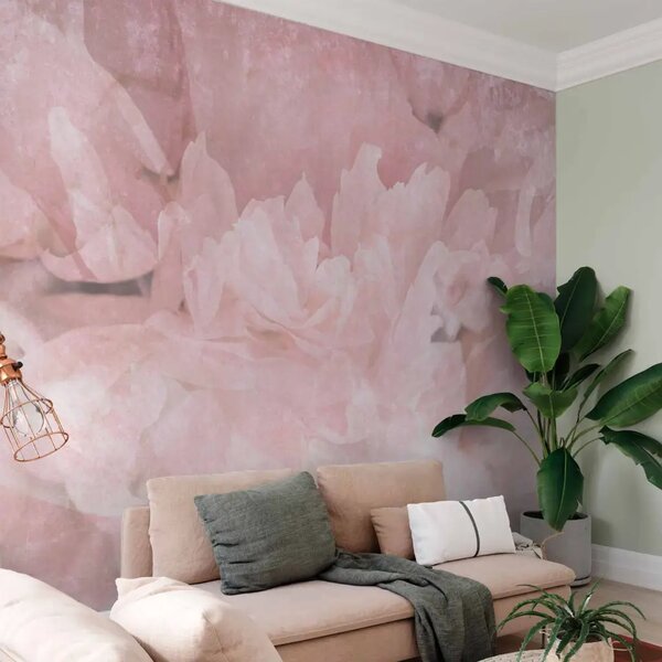 Carta da parati moderna Petali di peonia - l'interno delicato di un fiore rosa pallido