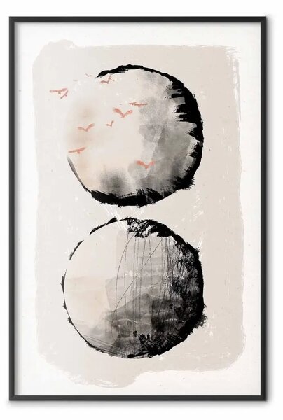 Poster: Due lune - cerchi espressivi nei toni del beige e del nero