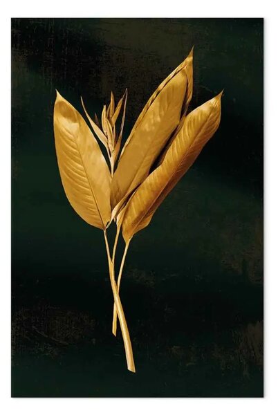 Quadro Bouquet foglie - pianta dorata, sfondo nero