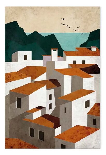 Quadro su tela Città - paesaggio di mare, montagne e architettura mediterranea