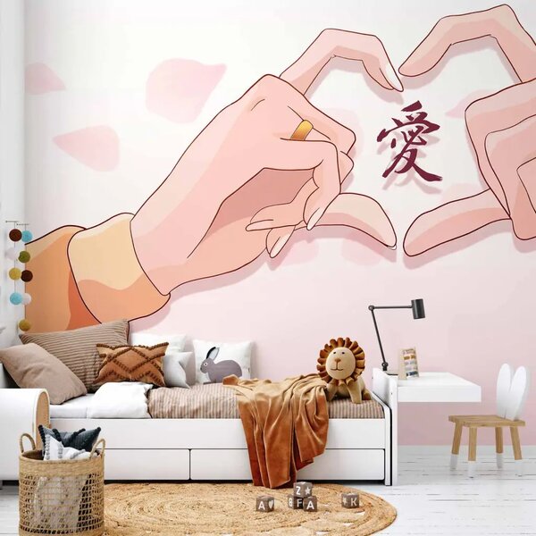 Carta da parati moderna Amore anime - grafica cuore mano calda disegnata in stile manga