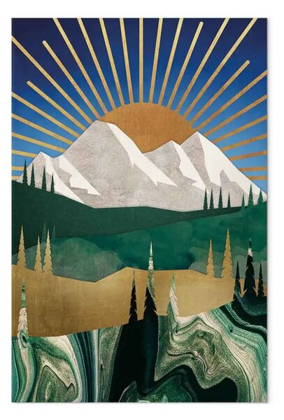 Quadro contemporaneo Ricordo della sera - grafica con tramonto sullo sfondo di montagne